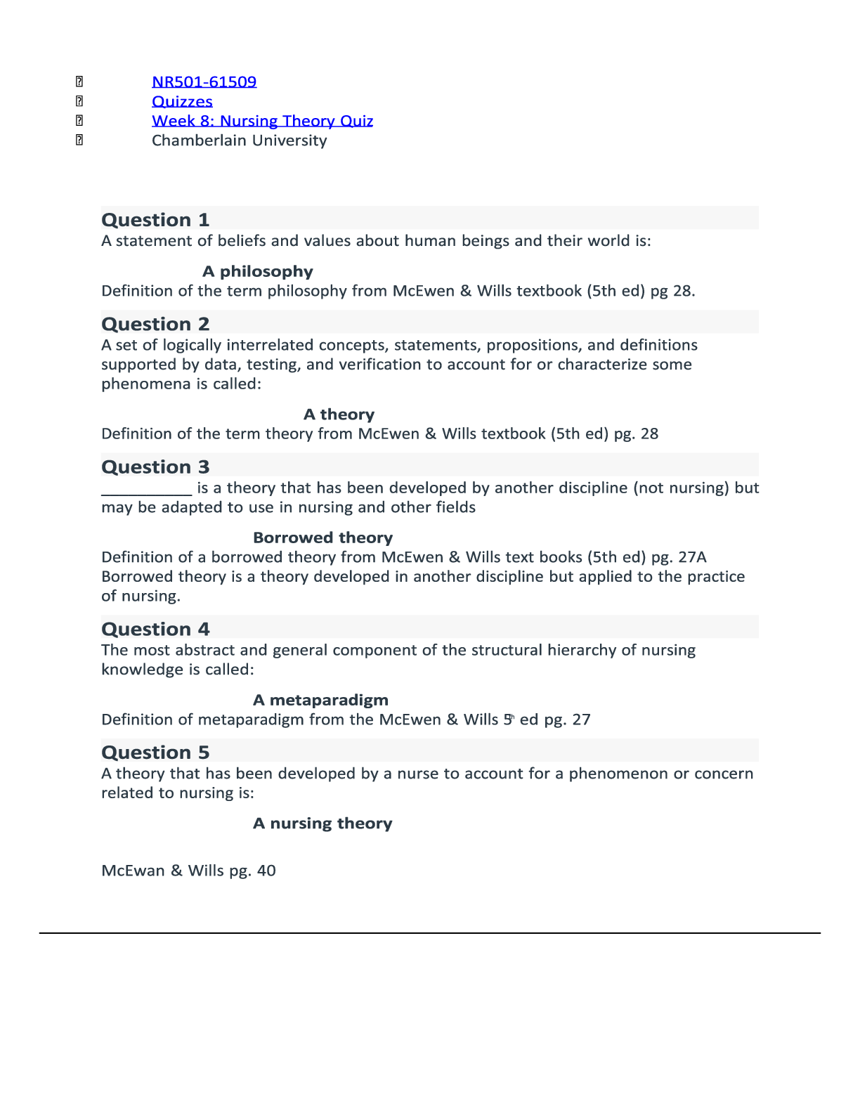 Preview image for NR501 Week 8: Nursing Theory Quiz/Nursing Theory Quiz (With answers)